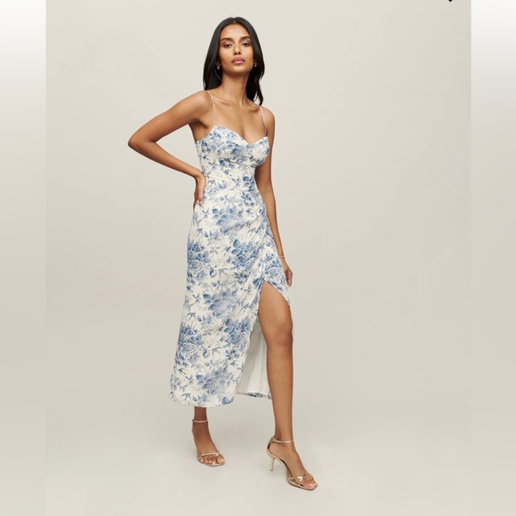 NWT Blush💕Ivory Reformation Kourtney Dress in RISO Stunning Print and Details - Picture 2 of 13